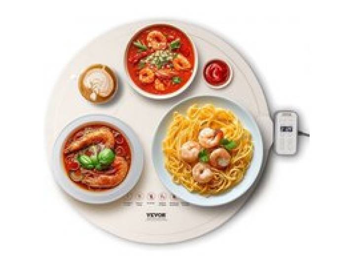 VEVOR elektrisches Warmhaltetablett Speisenwärmmatte für Buffet, tragbarer Speisenwärmer mit 4 einstellbaren Temperatureinstellungen, φ600 mm x 14,5 mm, Perfekt für Partys, Catering, zu Hause