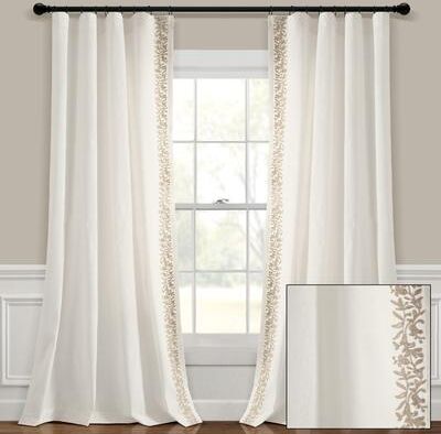Lush Decor Luxury Modern Flower Linen Like Embroidery Border Window Curtain Panel Single