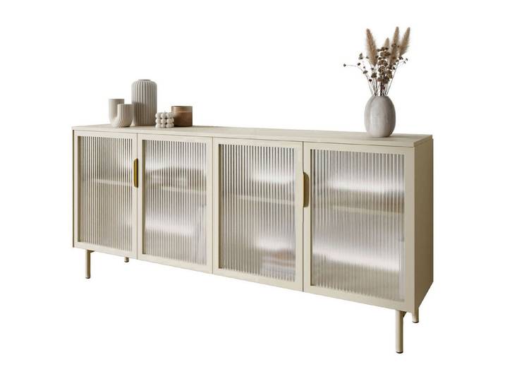 Lookway Kommode LINEA mit Glastüren und LED-Beleuchtung, 181x39x83 cm