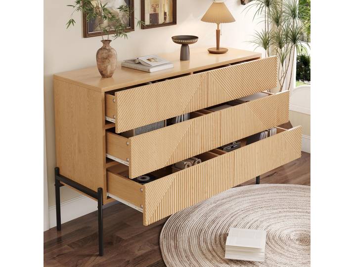 STILVORA Sideboard mit 3D-Textur und 6 Schubladen,Schubladenschrank, Aufbewahrungsschrank multifunktional, Kommode für Wohn- und Esszimmer