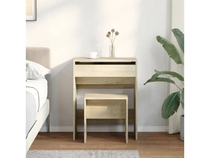 Coiffeuse tabouret chêne sonoma 60x40x113 5 cm ensemble compact design scandinave fonctionnel