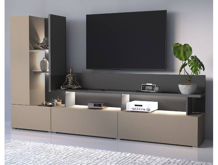 Wohnwand HOME AFFAIRE Serio , braun (congo, antrazit), B:270cm H:162cm T:40cm, Dekorfolie, Holzwerkstoff, Melamin, Kastenmöbel-Sets, Wohnwand, Breite 270 cm.