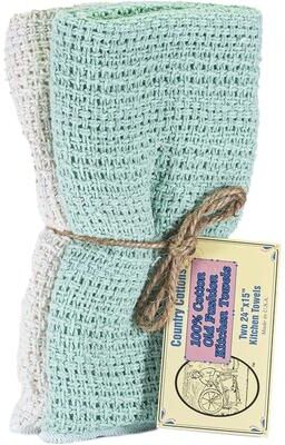 "Country Cottons, Old Fashion 100% Cotton Made in The USA Highly Absorbent Kitchen Towels - Set of 2-24""x15"" Various Colors"