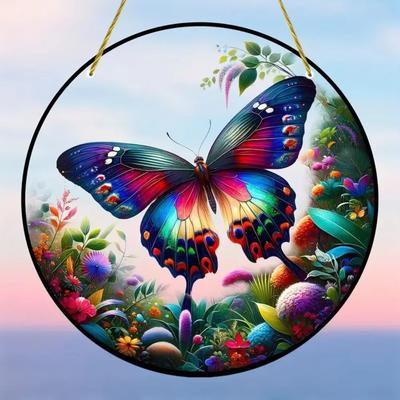 Inspired Finds Butterfly Acrylic Suncatcher Round Window Hanging Decorative Sun Catcher Wall Art rainbow Garden Wing