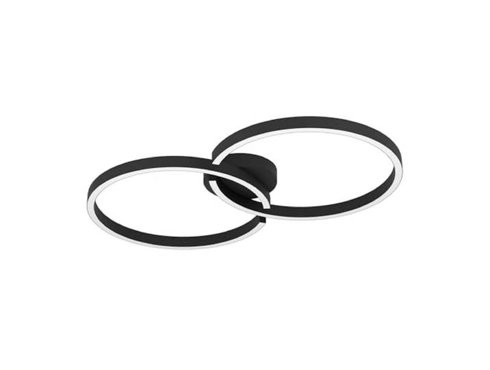 Eglo Panneau LED Amandolo\, plafonnier dimmable avec télécommande\, lampe de plafond géométrique pour salon et bureau\, cercles en métal noir\, blanc chaud - froid\, rétro-éclairage RGB