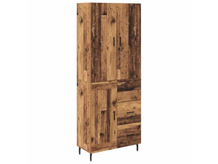Highboard mit Schubladen 2 pcs Altholz Engineered Wood und Glas Altholz Optik, Glas Türen, Eisen Griffe, Regalböden, viel Stauraum