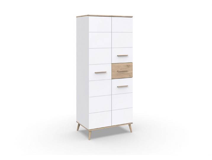 freiraum Drehtürenschrank Fehmarn 2 Stangen, 2 Böden, Weiß / Viking-oak Dekor - 84x202x58cm (BxHxT)