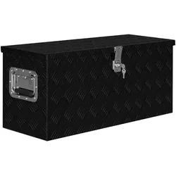 DELUKE® Aluminiumbox mit Deckel - Abschließbar Alubox Deichselbox Alu Anhängerbox Werkzeugkiste Metall Transportbox Metallkiste, 80x30x35cm Schwarz