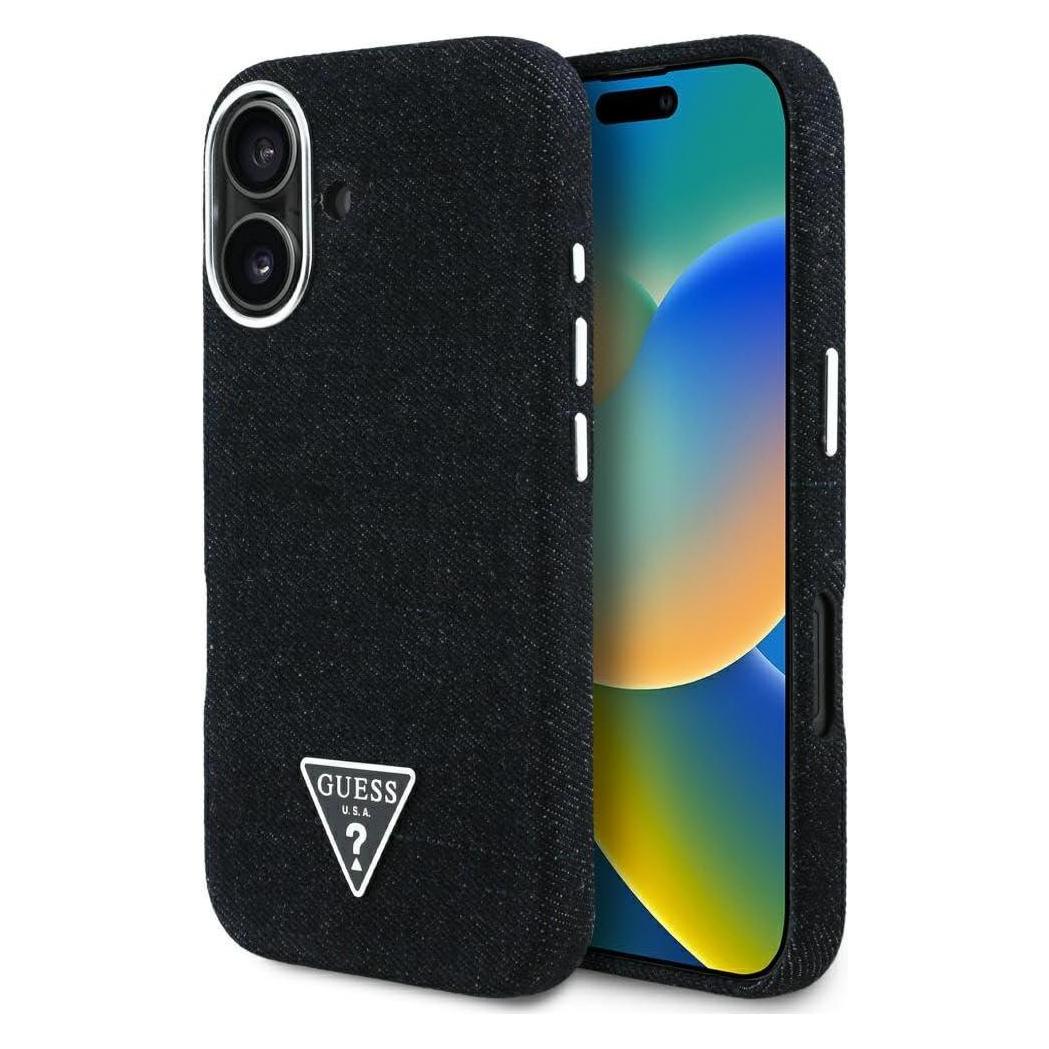 Guess Case Denim Triangle Logo MagSafe for iPhone 16 black (Apple iPhone 16) (GUE004523-0)