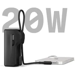 Cygnett Thumboost 5K Powerbank with semi-integrated USB-C Cable Black (5000 mAh, 15 W, 18.50 Wh), Powerbank, Schwarz