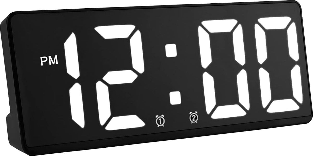 Digitale LED-bureauklok met temperatuurweergave, USB-oplaadpoort en dimmer, zwart
