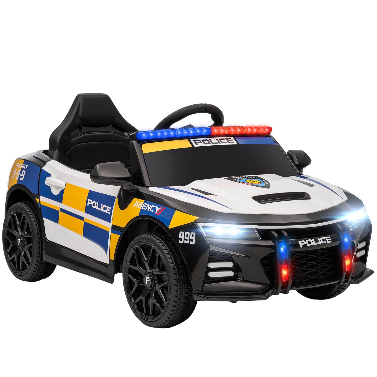 AIYAPLAY Elektrische Kinder Politieauto met afstandsbediening, Sirene, Licht en Muziek, Wit