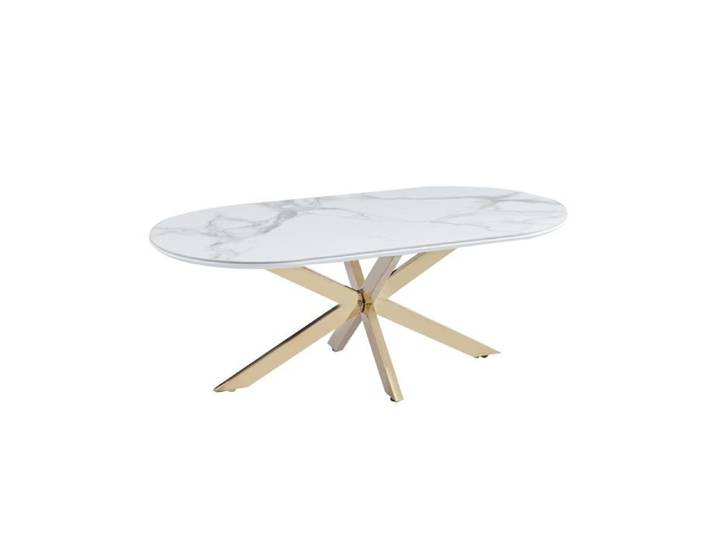 Table basse MANON Gold & Céramique Marbre Blanc 120x60 cm