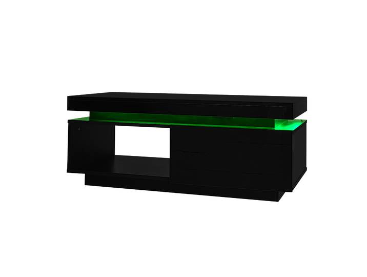 Ensemble Meuble Tv Noir Laqué Avec Table Basse Et Éclairage Led