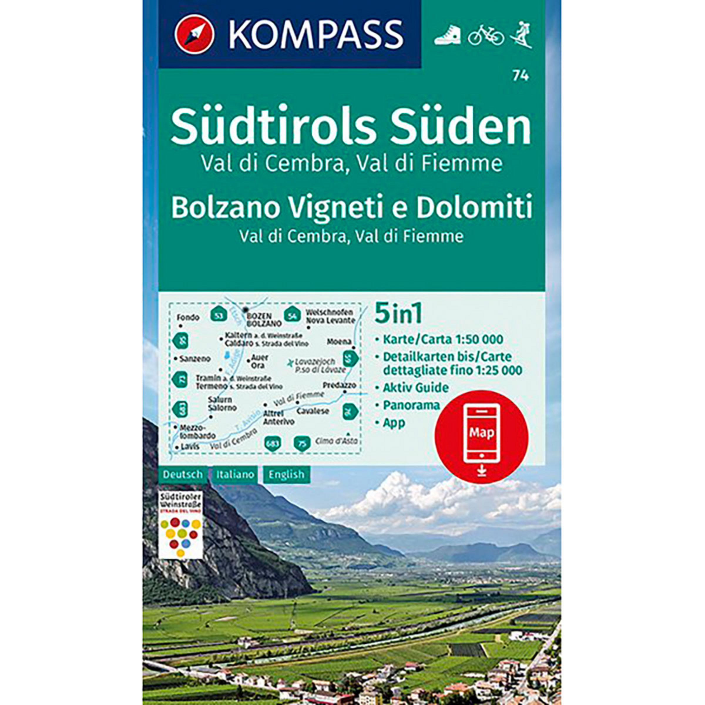 Kompass Verlag WK 74 Südtirols Süden - Bolzano Vigneti e Dolomiti Topografische Karten