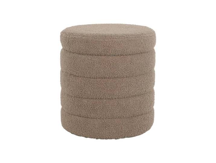 Tabouret en bouclettes taupe avec coffre de rangement intégré