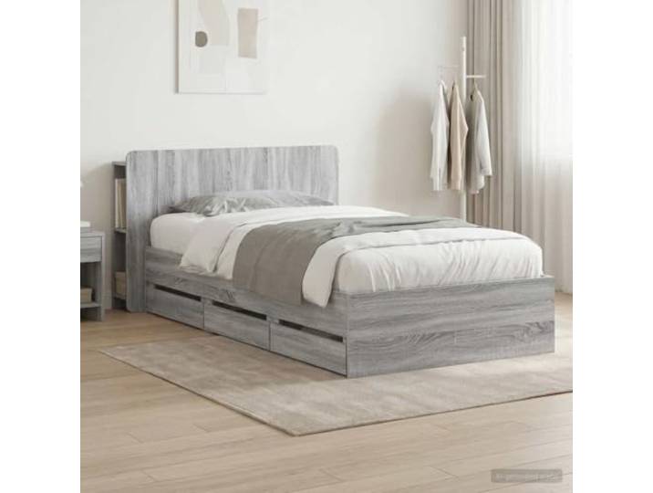 RJPLMFV Bettgestell, Aufbewahrung, Sonoma, Grau, 90 x 200 cm Holzwerkstoff, integrierte Schubladen, modernes Design, robuste Konstruktion, einfache Montage
