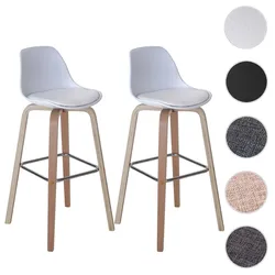 2er-Set Barhocker HWC-A89, Barstuhl Tresenhocker mit Lehne ~ Kunstleder, weiß