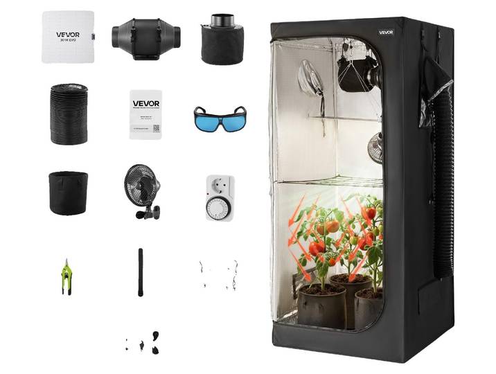 Tente de culture VEVOR\, 80x80x180 cm\, tente de culture intérieure avec lumière de culture LED à spectre complet & système d'aération\, boîte de culture 600D Mylar hautement réfléchissant\, tentes de culture\, serre pour fleurs & légumes