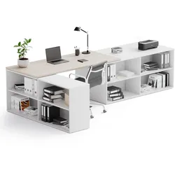 Büroschreibtisch mit Stauraum BLOCK B02, 320x160 cm, weiß/Eiche natur