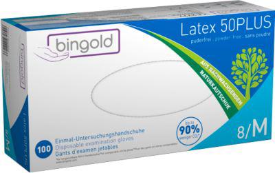 Schutzhandschuhe BINGOLD Latex 50PLUS, Einweg, puderfrei und chloriert, Latex, naturfarben, Größe M, 100 Stück