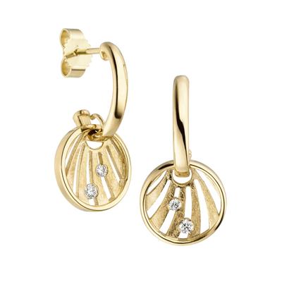 Paar Creolen JOBO "Ohrringe Goldohrringe 23 mm lang", gold (gelbgold 585), Ohrringe, Damen, SI = kleine Einschlüsse, Diamanten Gelbgold 585, Diamanten, Gelbgold 585, 585 Gold eismatt mit 4 Diamanten