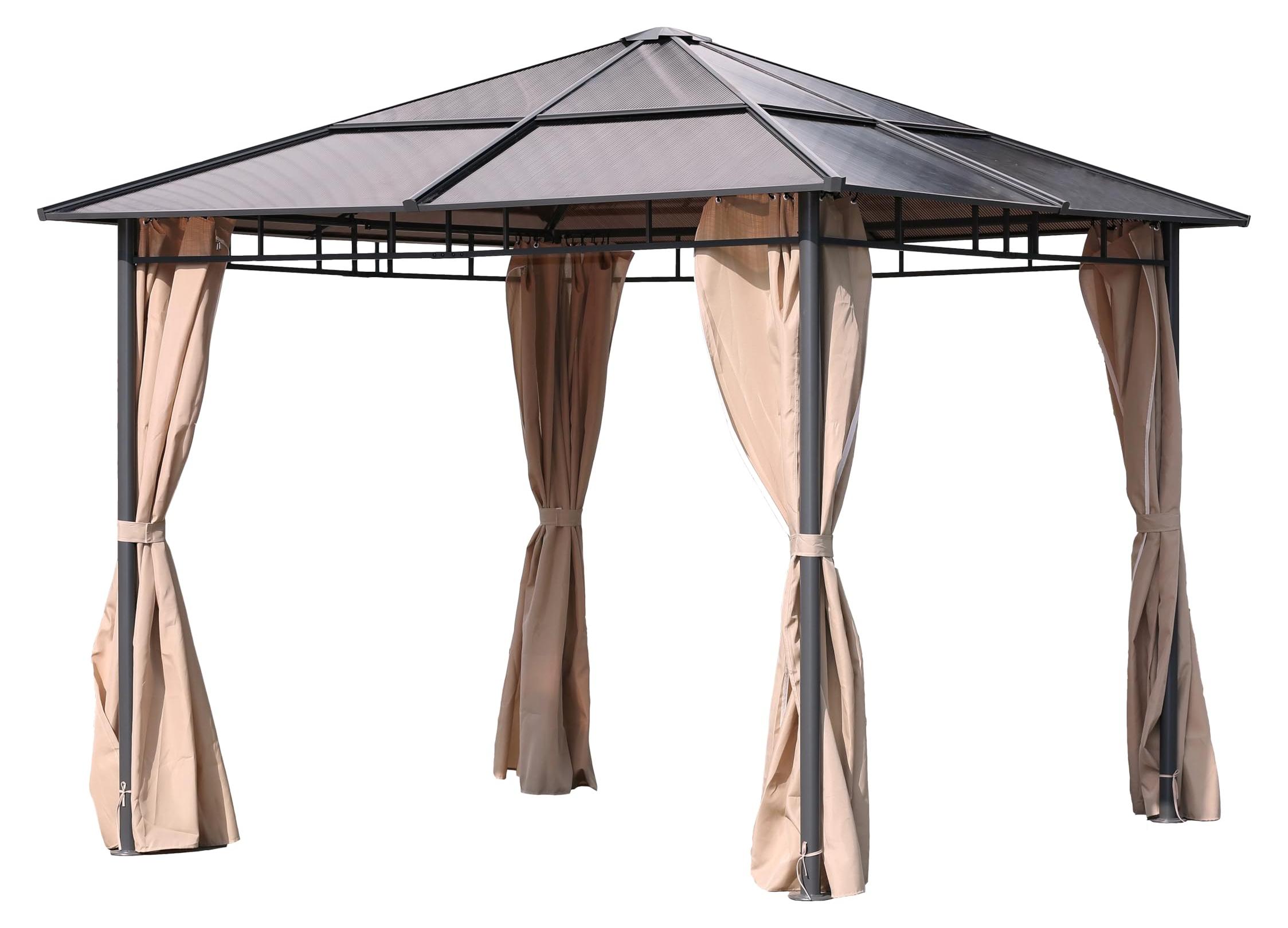 Pavillon KIEL Alu/Stahl Grau Polyester | Gartenpavillon Gartenlaube für Garten/Terrassen