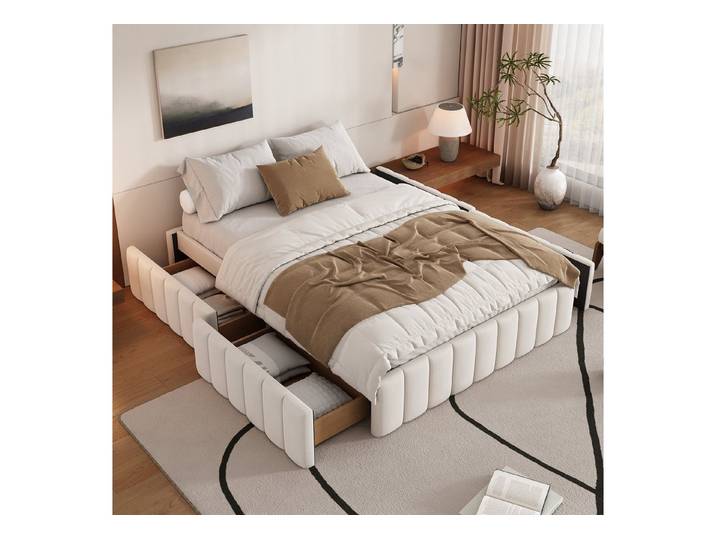 HAUSS SPOLE Polsterbett 140x200cm Kein Kopfteil, minimalistisches Styling, beige Ohne Matratze (mit Lattenrost Bettrahmen, Kein Kopfteil, minimalistisches Styling, 140 x 200 cm), ohne Matratze