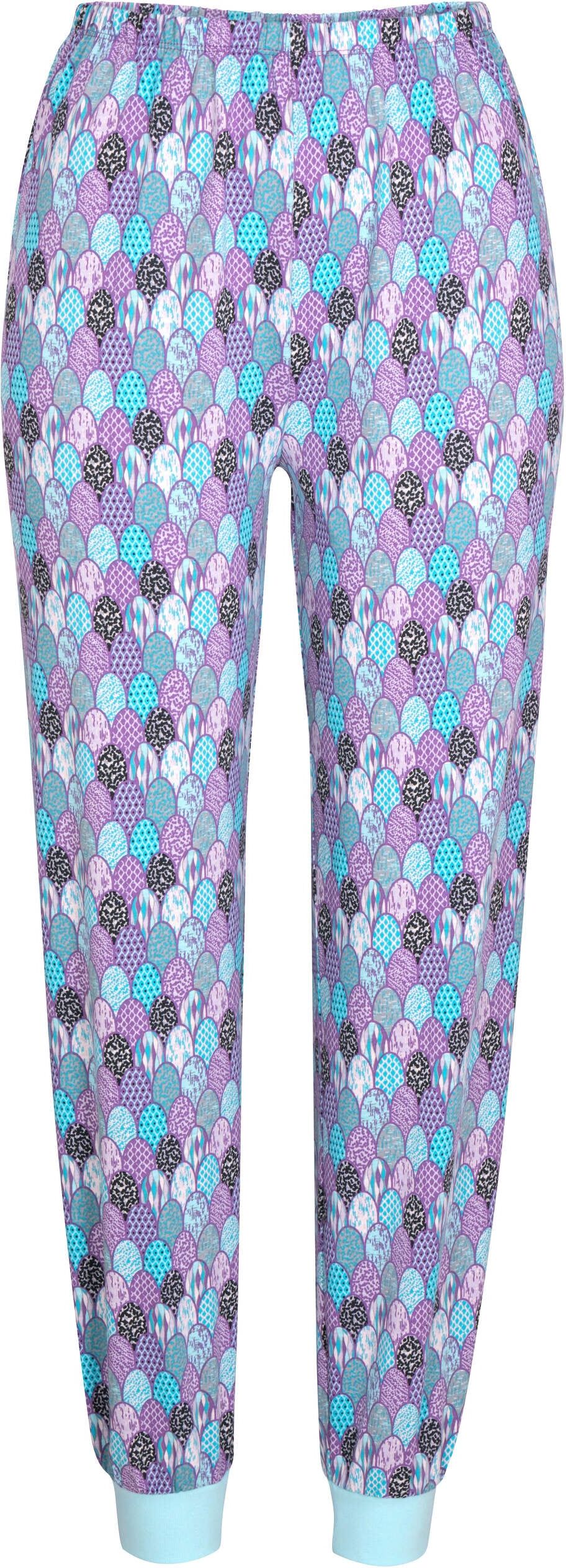 Sieh An! Schlafanzug SIEH AN "Schlafanzug-Hose Schlafanzughose mit einfarbigen Bündchen", Damen, Gr. 40/42, aquamarin, bedruckt, Modisch, Homewear-Sets Schlafanzug