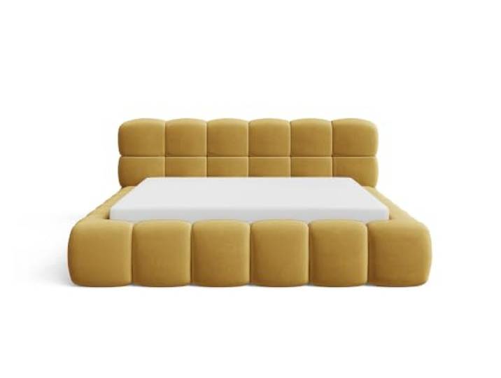 Chilly. Möbel Design Bett Clay - Doppelbett mit Bettkasten, Lattenrost, gepolstertem Kopfteil - 160x200 cm - Metallrahmen - Samt Gelb