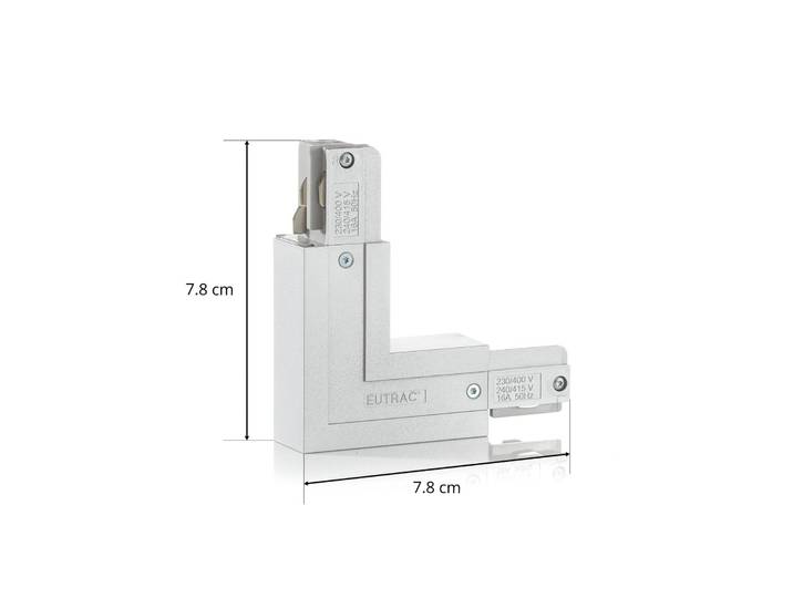 Eutrac L-Verbinder Schutzleiter außen, silber 3-Phasen, alu / grau / zink, Stromschienenstrahler