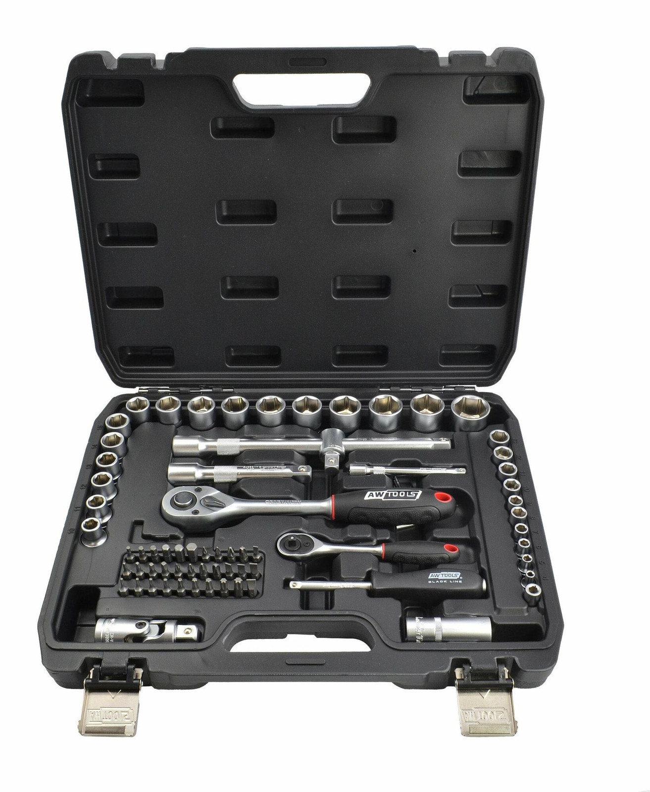 AWTools 72-delige sleutelset 1/2" en 1/4" zwarte serie
