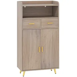 COSTWAY Mehrzweckschrank mit Doppeltür & 2 Schubladen, Holz‐Aufbewahrungsschrank für Wohnzimmer & Küche, 60x30x113cm, Grau