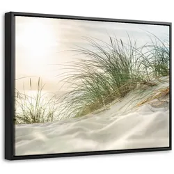LEINWAND Bilder mit Rahmen - Dünen mit Strandhafer in der Sonne des Nationalparks Schleswig-Holsteinisches Wattenmeer - 40x30