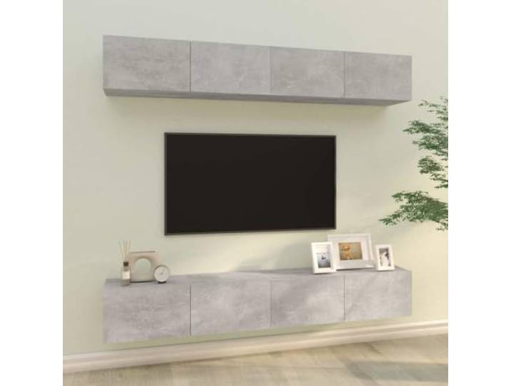 HEFZGDB TV-Wandschränke 4 Stück Betongrau 100x30x30 cm mit 2 Fächern und Türen aus robustem Holzwerkstoff für Wandmontage und Stauraum