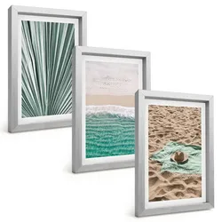 BILDER SET 3er Set - 20x30 cm Silberner Rahmen - Urlaubsblick Strand Meer