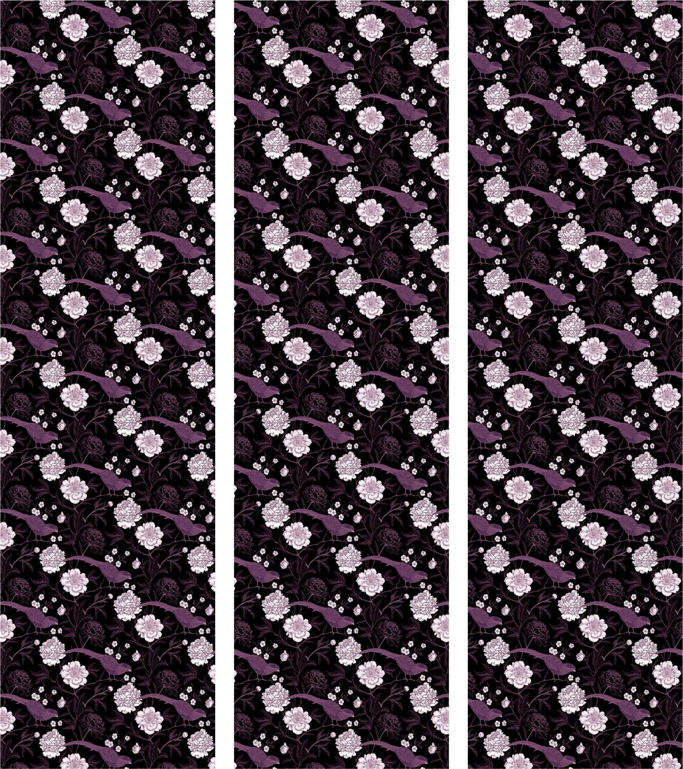 Japans Kamerscherm Birds Among Flowers - 3-delig - Paars - H: 172 cm, B: 135 cm