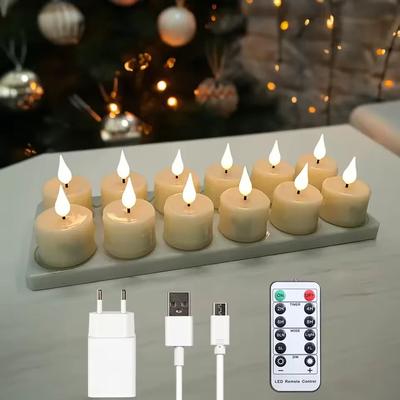 Inspired Living Remote Control Rechargeable LED Candles Flameless Flickering Candle Set For Home Decor 12pcs No Cups