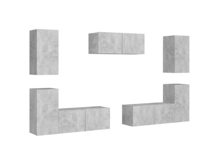 Makastle 7-TLG. TV-Schrank-Set Betongrau Holzwerkstoff