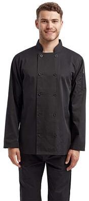 Artisan Collection by Reprime RP657 Recycled Chef Coat in Black size Large   65/35 polyester/cotton