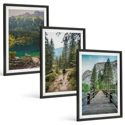 BILDER SET 3er Set - 40x60 cm Schwarzer Rahmen - Berge, Seen, Wälder, Wege