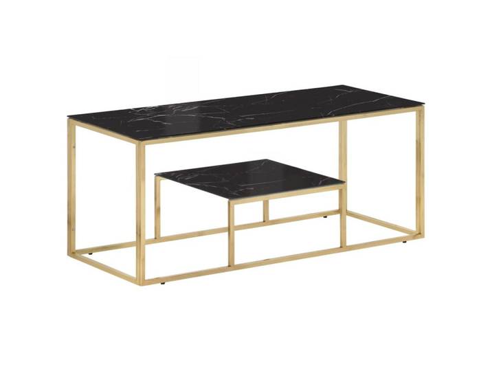 furnicato Couchtisch Eleganter 110 x 45 x 45 cm in Gold mit Glasplatte (1-St), Pflegeleichter Wohnzimmertisch mit schmutzabweisender Oberfläche