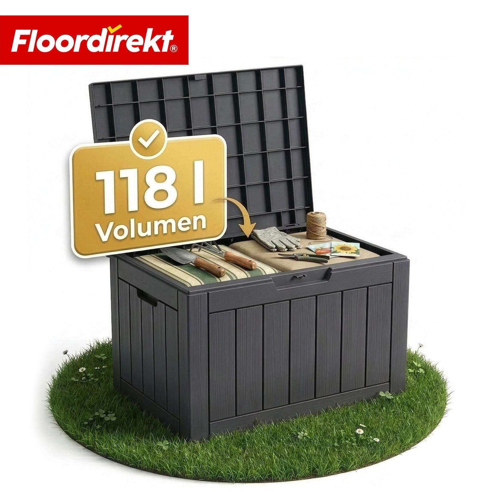Floordirekt Gartenbox in Holz-Optik Wetterfeste Kissenbox für Terrasse & Balkon Anthrazit
