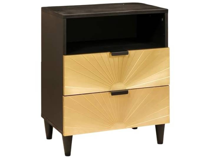 Tmriohed Nachttisch Schwarz Gold 50x33x62 cm Beistelltisch Holz Modernes Design in Schwarz und Gold mit Stauraum für Ihr Schlafzimmer, gefertigt mit stabilen Massivholzbeinen aus Mango.