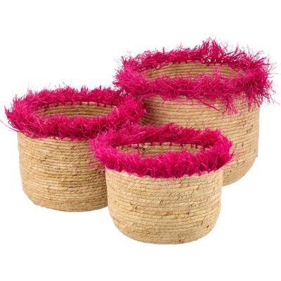 Dekokorb CREATIV HOME "Korb", pink, B:24cm H:20cm T:24cm, Maisgeflecht, Aufbewahrungsboxen, mit Farbakzent