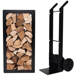 "Woodstock" modernes Holzlagersystem Set aus Holzlagergestell und Wagen