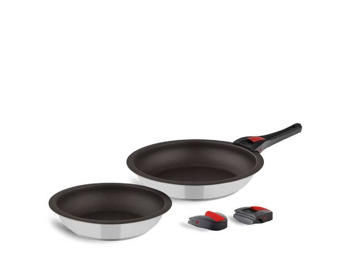 Kuppels Pfannen-Set QUICK CLACK PRO, Edelstahl (5-tlg., vielfach kombinierbar), besonders platzsparend, abnehmbare Griffe