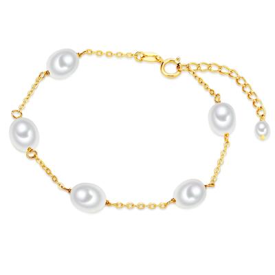 Perlenarmband VALERO PEARLS "VP743", gold (gelbgold), Armbänder, Damen, Silber 925 (Sterlingsilber), Perlenarmband, aus Süßwasser-Zuchtperlen