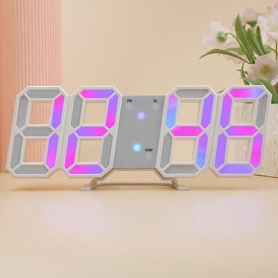 Everyday Crate RGB Digital Wall Clock With Auto Dimming, Temperature Display & 3D LED Alarm Design white Frame