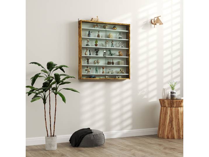 HOMCOM Vitrine Murale 80x9,5x83cm 6 Étagères Verre Coulissant